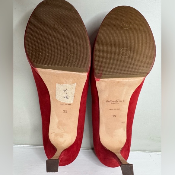 Saint Laurent Red/Coral Suede Tribtoo Platform Pumps – Size 39 - Picture 8 of 17